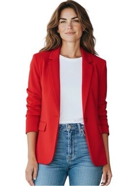MAGASCHONI CAREER BUSINESS RED STRETCH KNIT BLAZER JACKET M